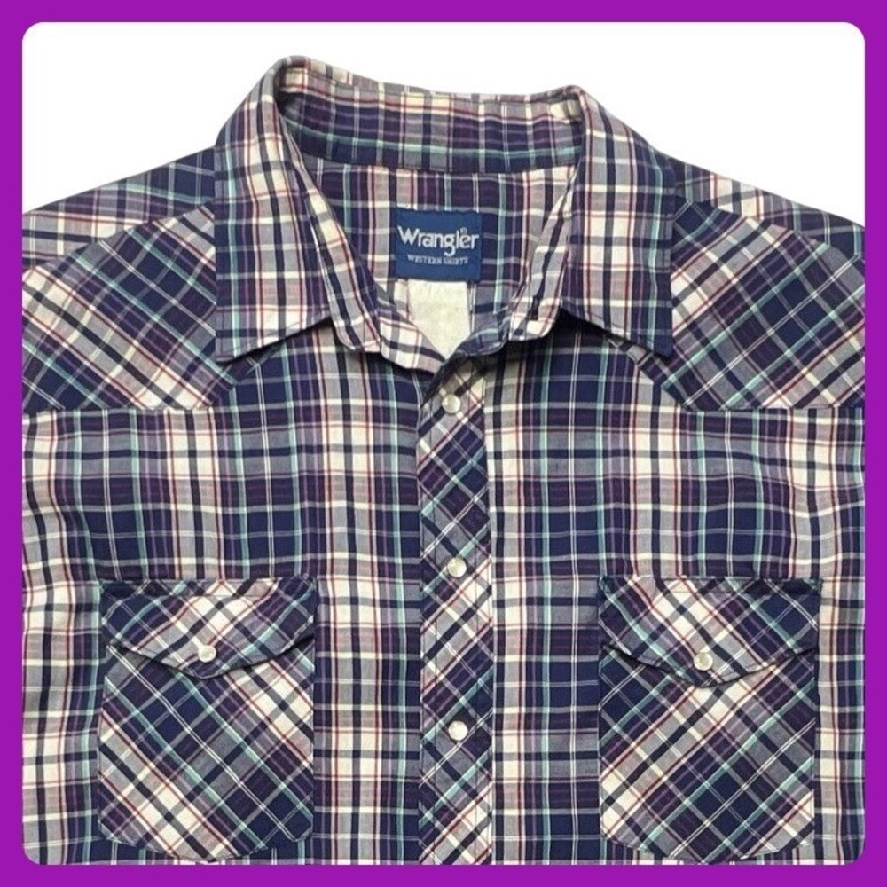 Wrangler Western Shirt Men XL Purple Plaid Pearl Snap Long Sleeve Cotton Yoke